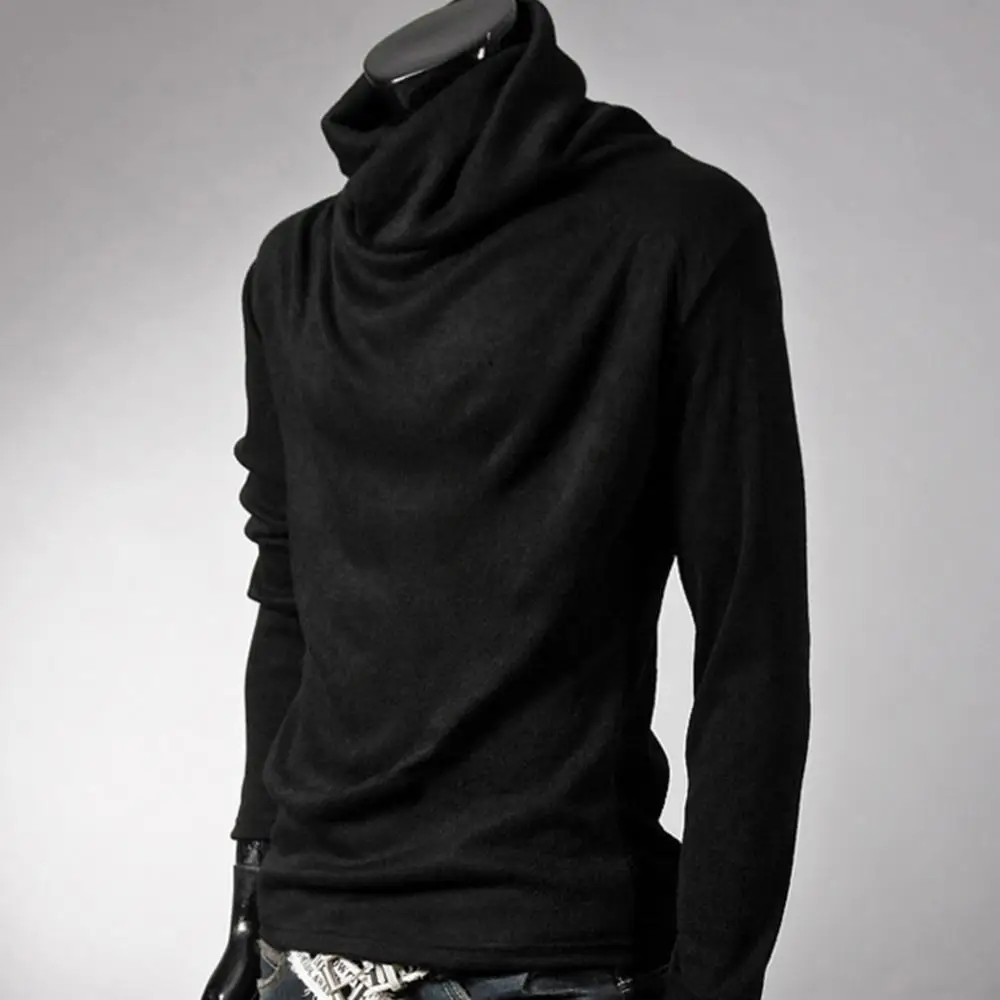 

Тонкий пуловер с длинным рукавом, однотонный мужской топ, футболка, шикарная футболка с длинным воротником