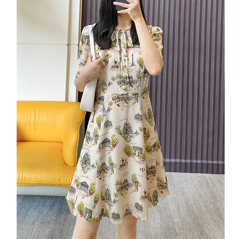 New Summer /Spring Pearl Buttons Floral Print Silk Dress UK8-UK 14