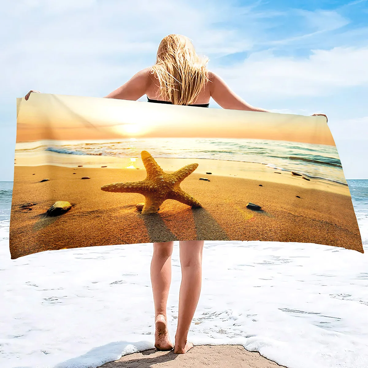 

Beach Towel Oversized,Thick Sand Free Microfiber Beach Towel Super Absorbent Tropical Starfish Beach Sunset Swim Beach Towels