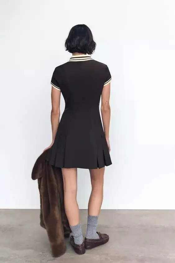 Юбка 2024 новинка зимы женская одежда контрастный цвет ребристый воротник широкое