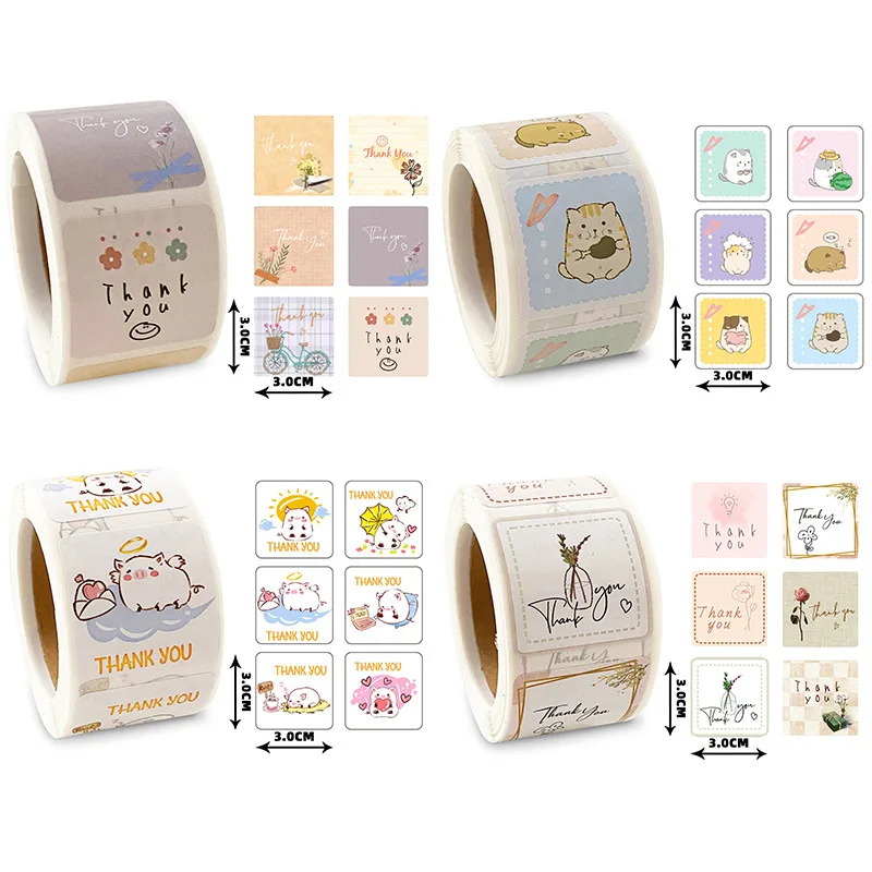 

300pcs/Roll 1inch Cute Cartoon Animal Thank You Stickers Labels For Gift Box Packing Wrapping Decration Bakery Small Business