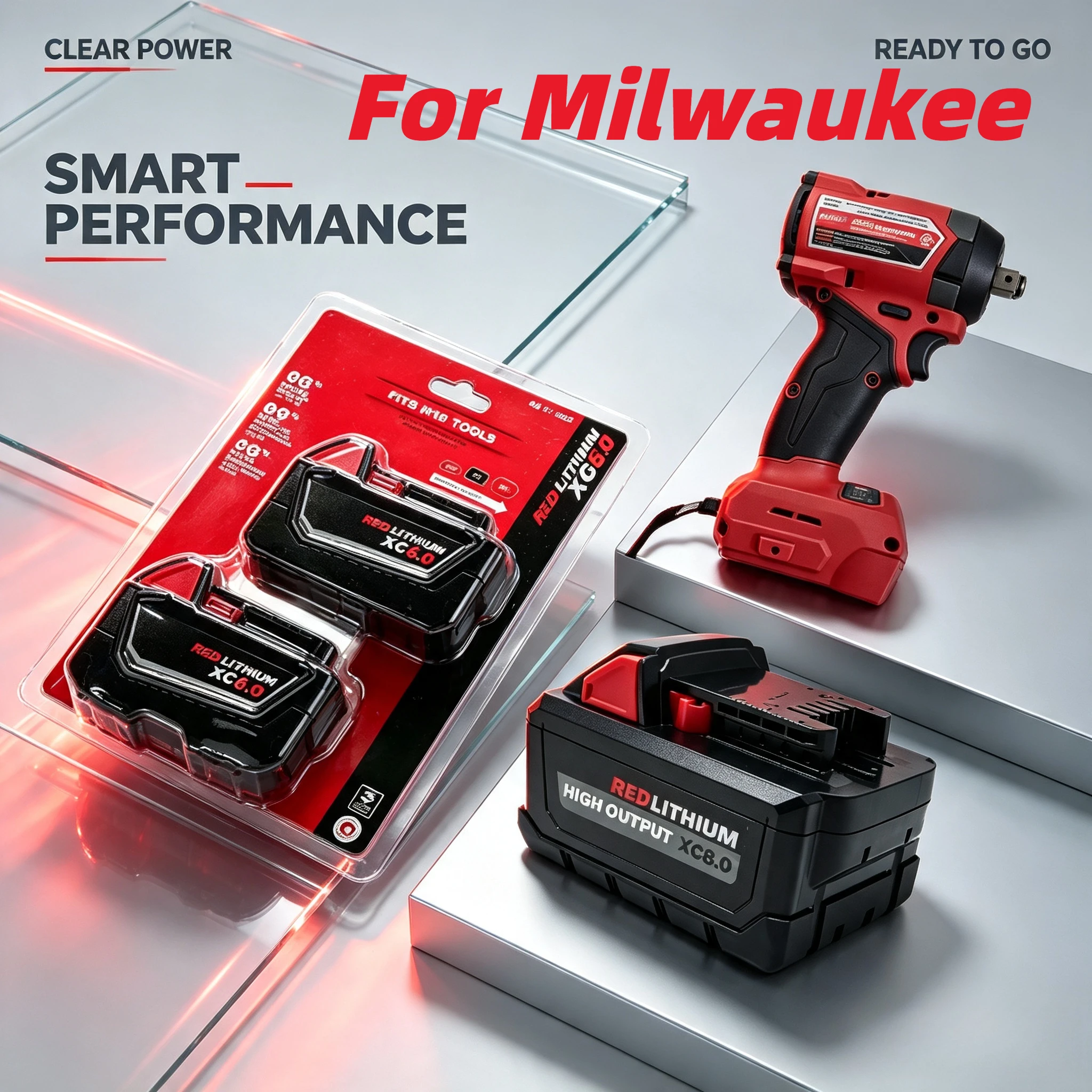 Фото Для замены красной литиевой батареи Milwaukee M18 XC 8.0Ah, опционально 5.0Ah, 6.0Ah, совместима с батареями 48-11-1860, 48-11-1850, 48-11-1840. №1