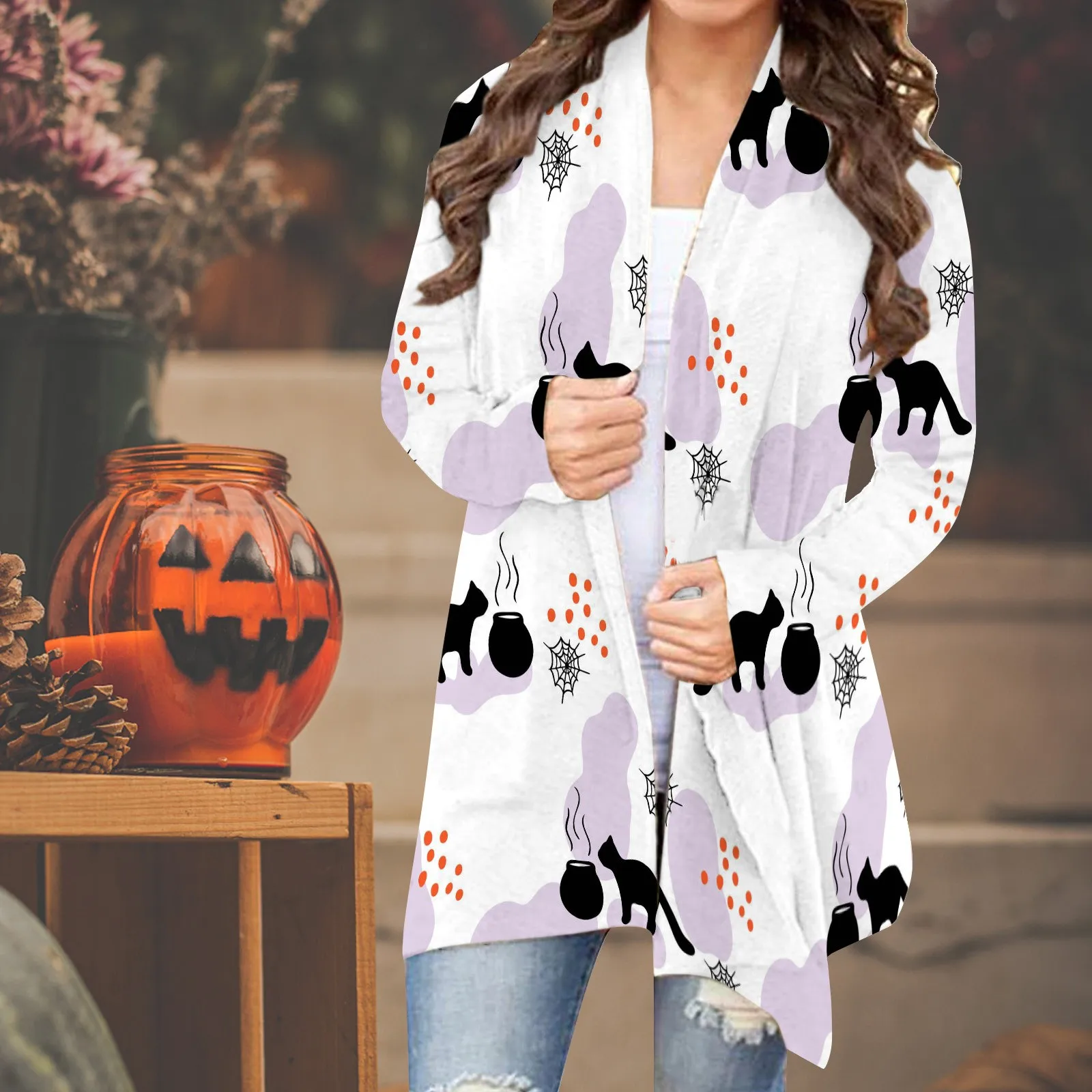 Женский Повседневный Кардиган на Хэллоуин с рисунком тыквы