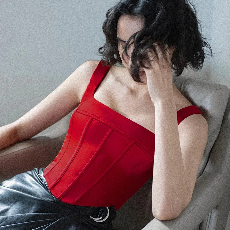 

Nightclub Women Clothes Square Neck Sleeveless Backless Slim Solid Summer Mini Tops Bodycon Clubwear Tops