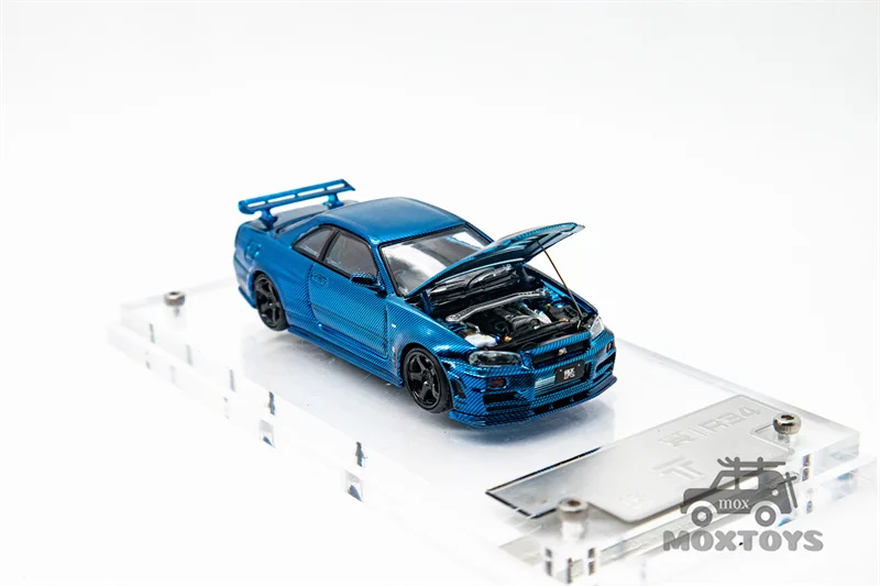 TimeTop 1:64 GTR34 Chrome Blue Carbon Limited999 Литая под давлением модель автомобиля