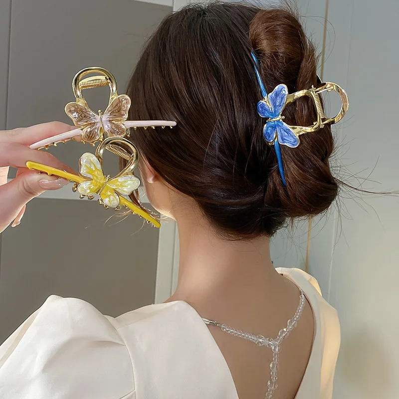 

Korean Style Yellow Pink Blue Enamel Butterfly Hair Claws Clips Women Metal Geometric Clamps Clip Headwear Girls Jewelry