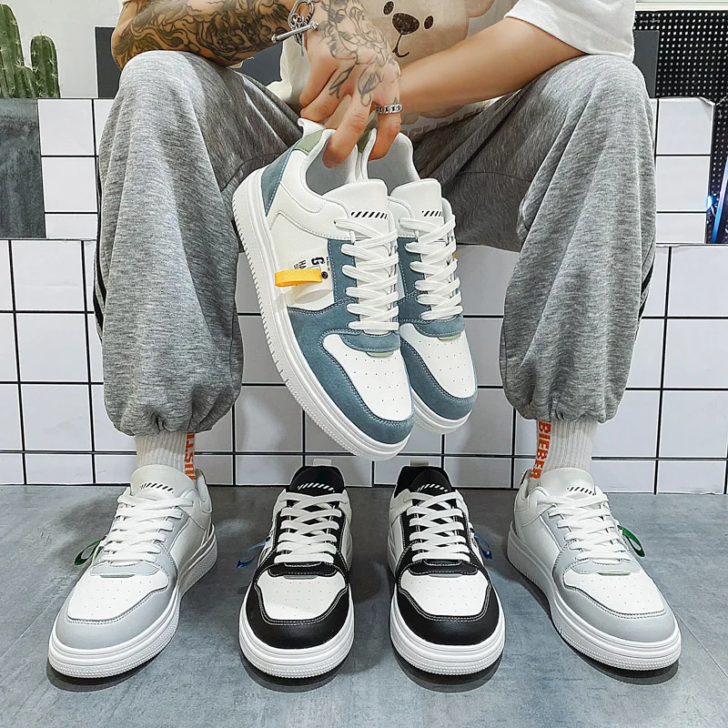 

Men Mixed Color Casual Shoes Lace Up Platform Soft Comfortable Breathable Leather Board Shoes Men Sneakers Zapatos Hombre