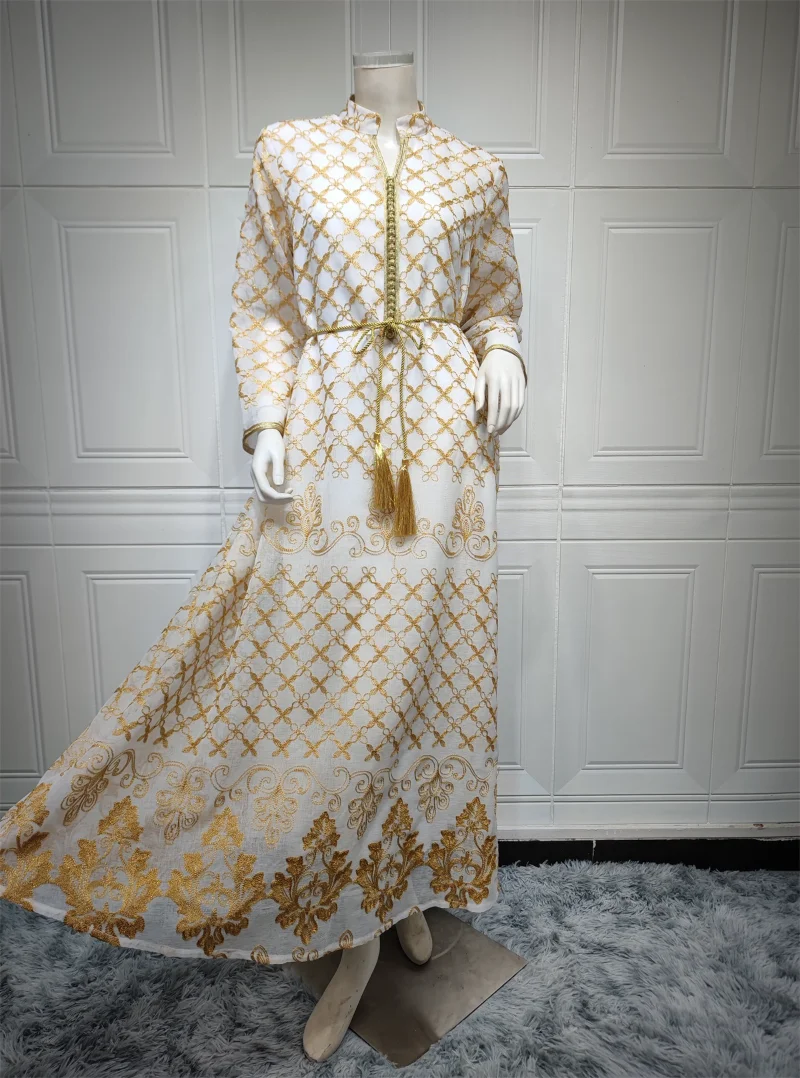 Ramadan Dresses Elegant Ethnic Floral Embroidery Kaftan Dress Moroccan Muslim Dubai Abaya Luxury Women Clothes 2023