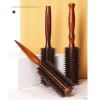 wholesale hair comb natural boar bristle rolling brush round barrel blowing curling diy hairdressing styling tool