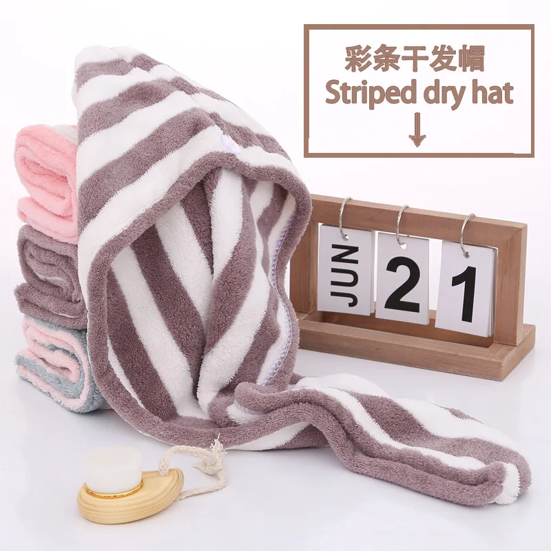 Women Girls Hair Towels Microfiber Hat Towel Fleece Head Wrap Towel Bathroom Toallas Rapid Drying Hair Towel Shower Cap Towel