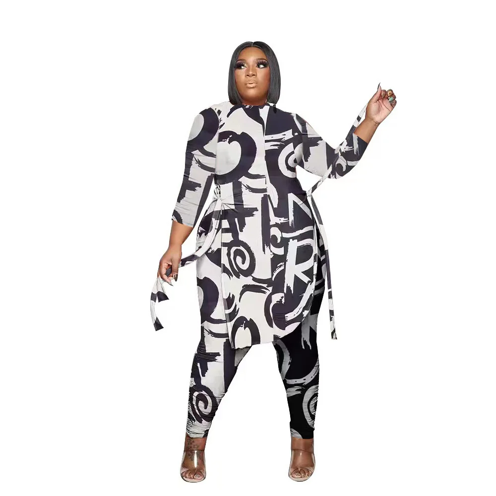 Plus Size 5xl 4xl 3xl 2xl l Fashion Plus 2 Piece Set Woman o Neck Long Sleeve t Shirt Top Long Pants Set 4xl 5 3xl 4xl 5xl 6xl