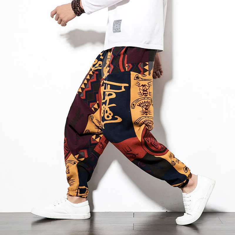 

Baggy Cotton Men Harem Pants with Pocket Men Hip-hop Harem Pants Wide Leg Trousers Casual Vintage Men Aladdin Pants