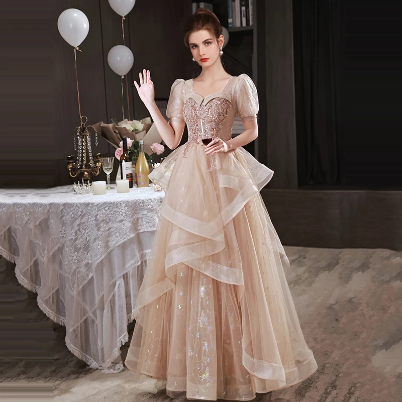 

Женское вечернее платье с квадратным вырезом LAMYA, элегантное кружевное платье трапециевидной формы с аппликацией, платье на молнии для выпускного вечера