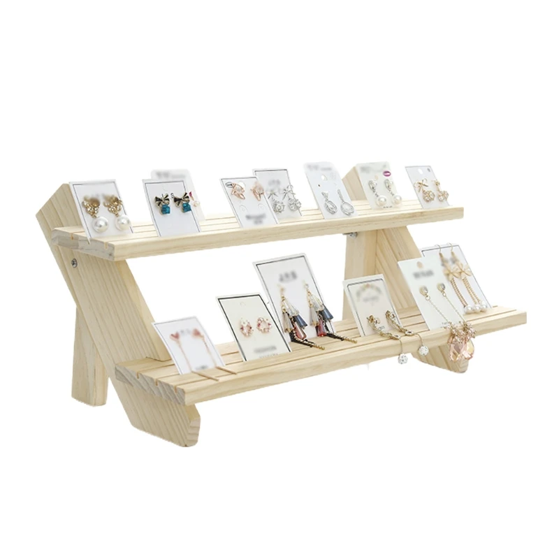 

Portable Wooden Retail Table Display Stand for Market Craft Shows Tradeshows Earring & Ring Display Rack 2/3/4-Tier