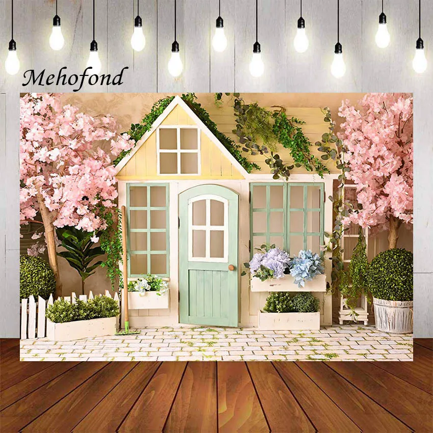 

Mehofond Photography Background Spring Flower House Barn Door Kid Birthday Party Cake Smash Portrait Decor Backdrop Photo Studio