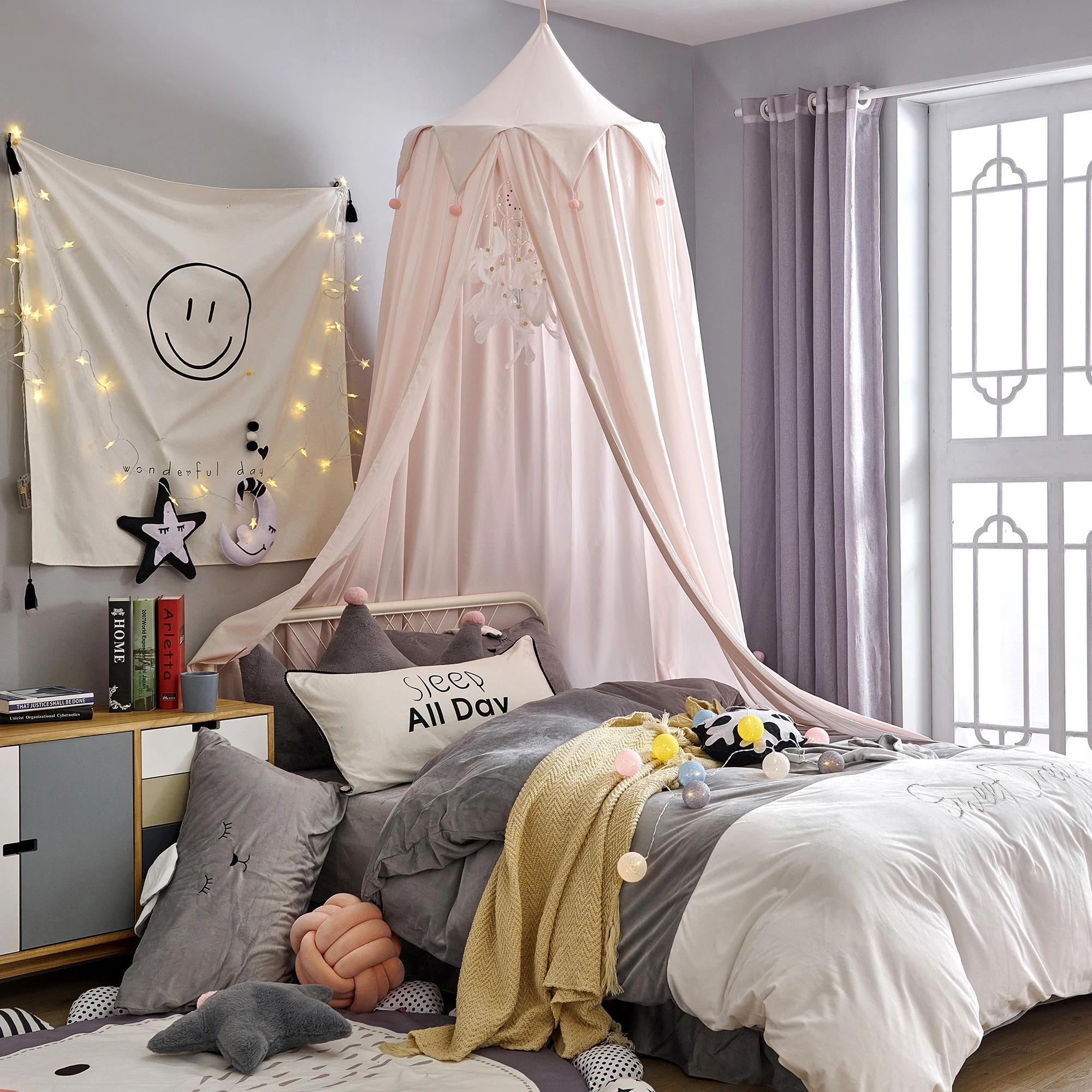 

Батило-кровать с балдахином для детей, москитная сетка для девочек, декор для спальни, круглый купол, подвесной замок, игровая палатка, детский декор для чтения уголок