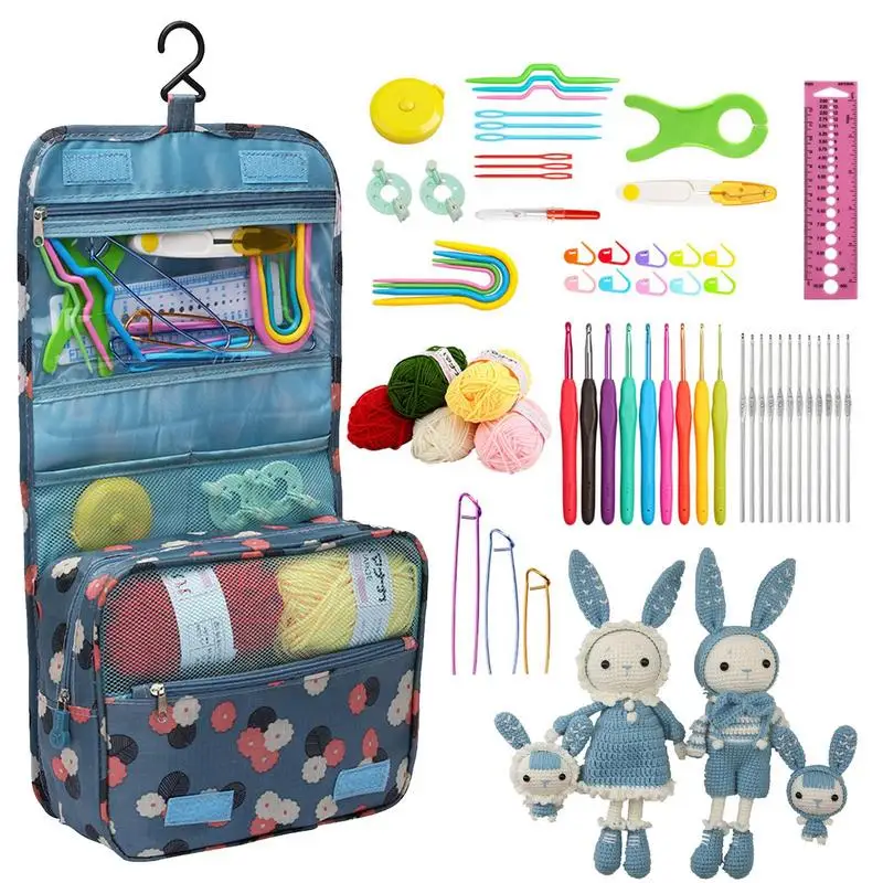 

Crochet Kit Crocheting and Knitting Kit With Storage Case Yarn Kit Suitable for Beginners and Experienced Crocheters 59Pcs/set