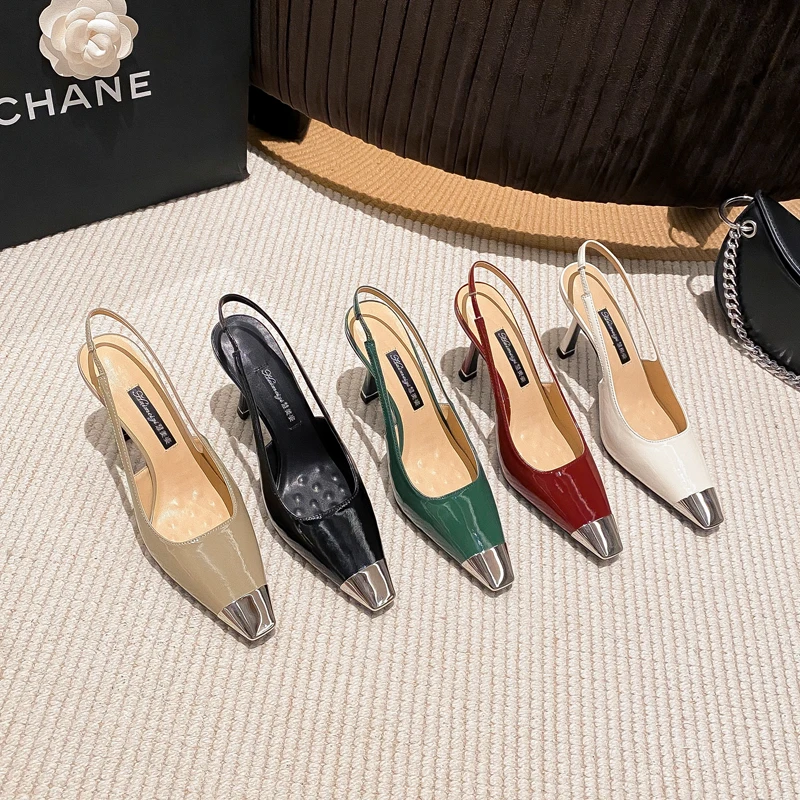 2023 Summer Fashion New Women's High Heel Shoes Back Hollow Women's Sandals Pointed One Button Thin Heel Pumps Sexy Party Shoes