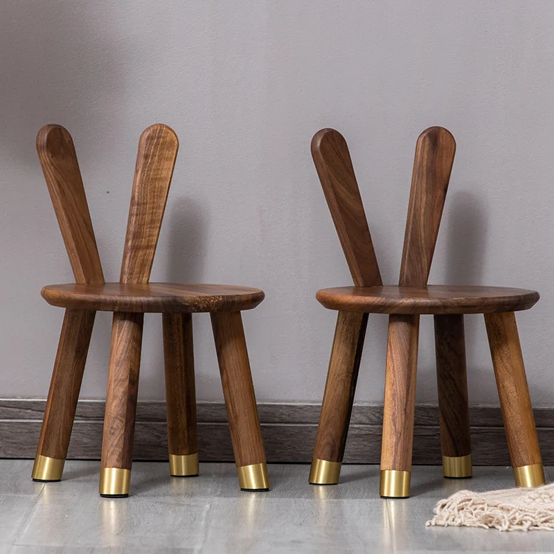 

North American Black Walnut Stool Kids Small Stool Living Room Solid Wood Baby Chair Cute Cartoon Rabbit Stool Chair for Kid