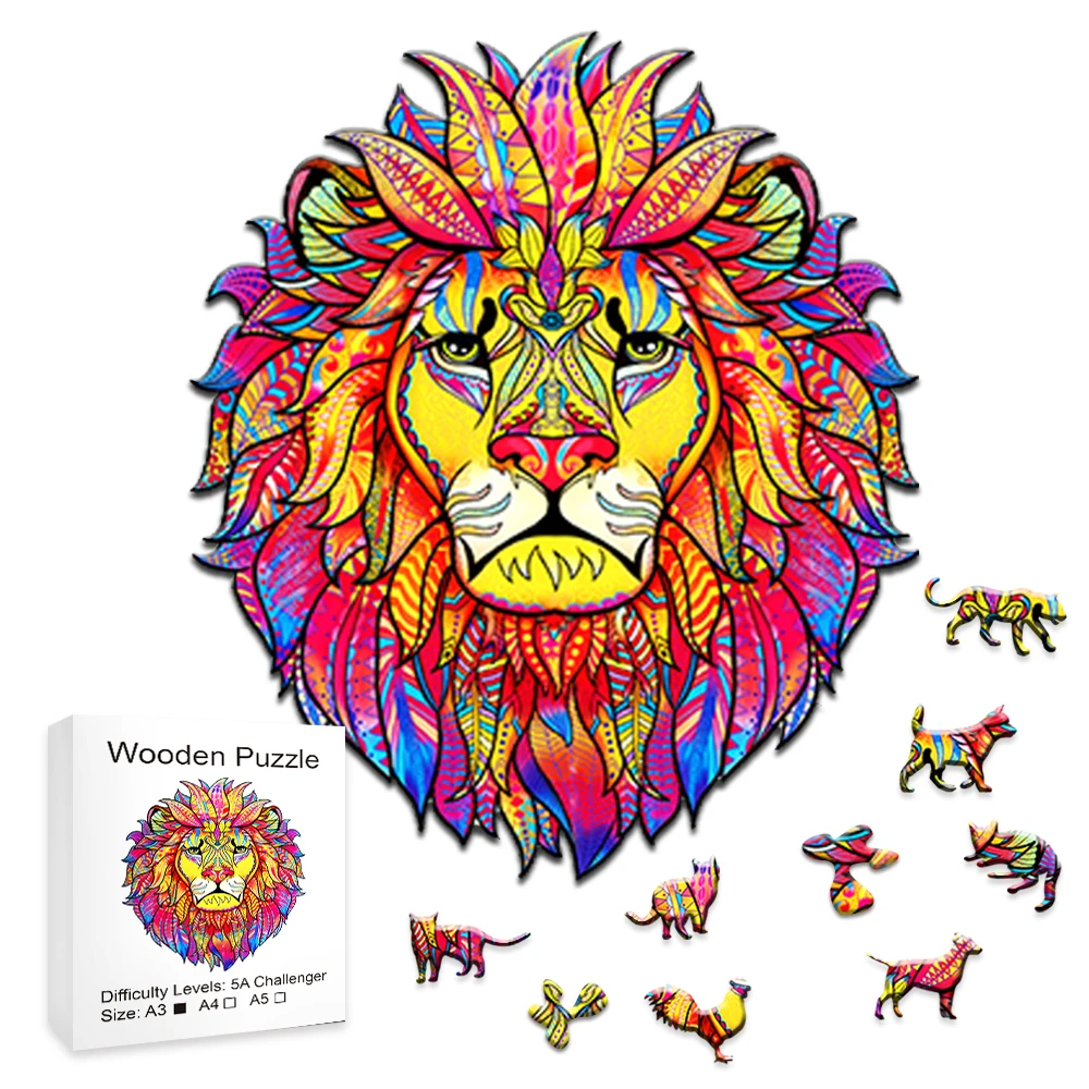 

Unique Wooden Puzzles Mysterious Lion Jigsaw Gift For Adults Kids Educational Puzzle Fabulous Interactive Game Children Toy