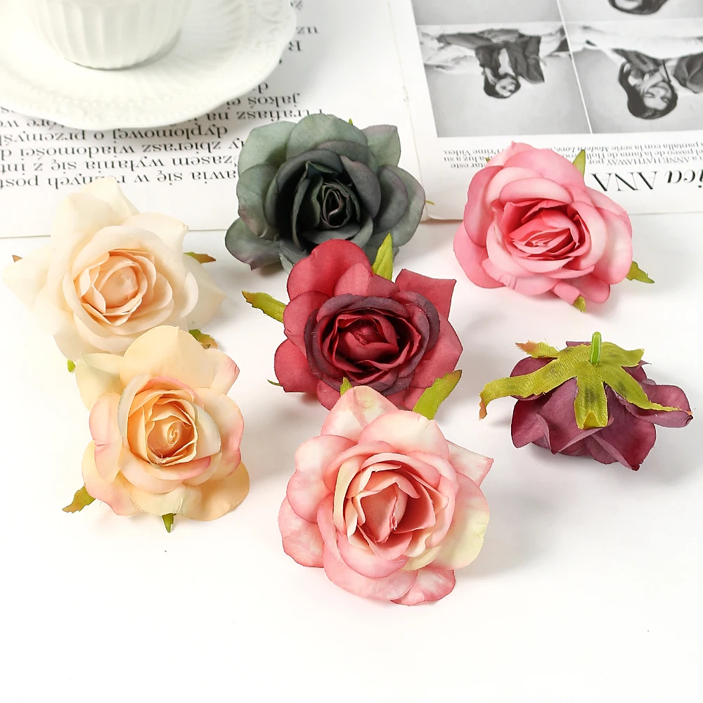 

5Pcs Artificial Rose Flowers Head For Wedding Decoration Home Accessories Fake Flowers DIY Christmas Wreath Scrapbook Supplies
