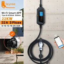 feyree Portable EV Charger GBT Plug Fast 22KW 32A 3Phase Adjusting Current Wi-Fi Smart APP Control Electric Car Charging Station