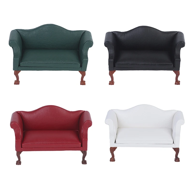 

1:12 Scale Dollhouse Miniature Sofa PU Leather Double Sofa For Doll House Living Room Decor Furniture