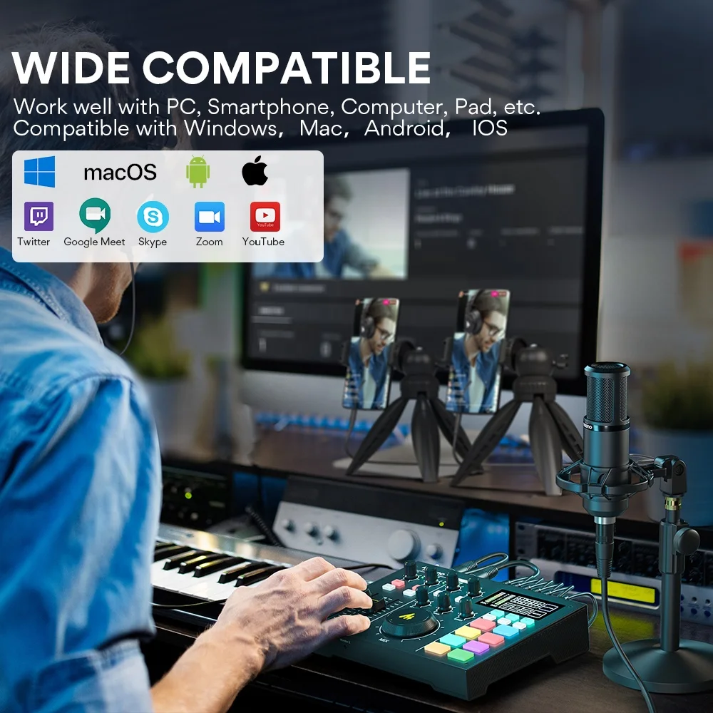 Звуковая карта MAONOCASTER AM100 K2 с настольным XLR-микрофоном и монитором наушниками