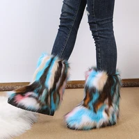 2022 winter boots women snow boots female warm plush faux fox fur ski boots ladies outdoor furry slip on cozy fuzzy snow boots