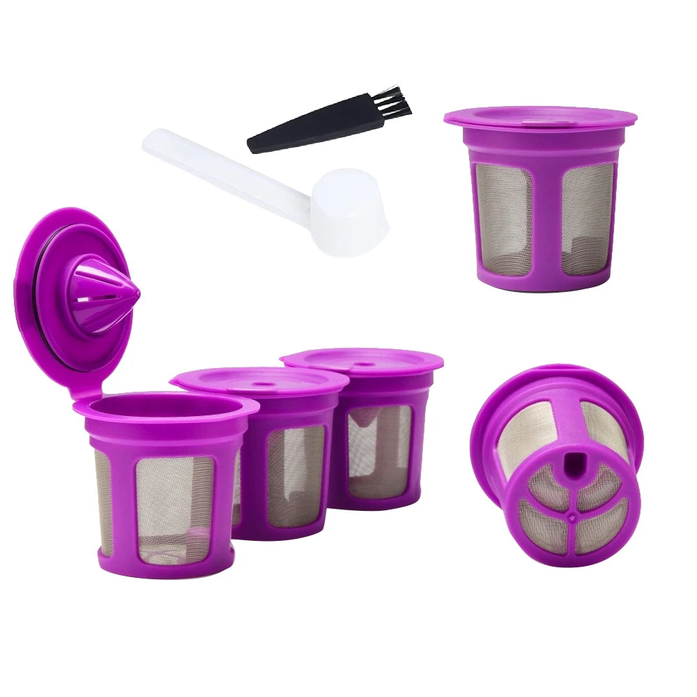 

5 Pcs Reusable K Cups Keurig 2.0 Brewers Single Cup Coffee Machines Refillable Kcups Coffee Filters with Brush Spoon B