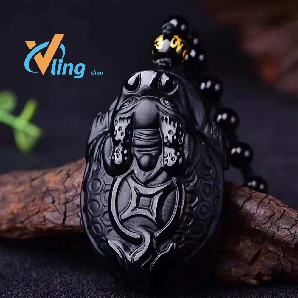 

Natural Black Obsidian Dragon Turtle Jade Pendant Necklace Chinese Hand-Carved Charm Jewelry Fashion Amulet for Men Women Gifts