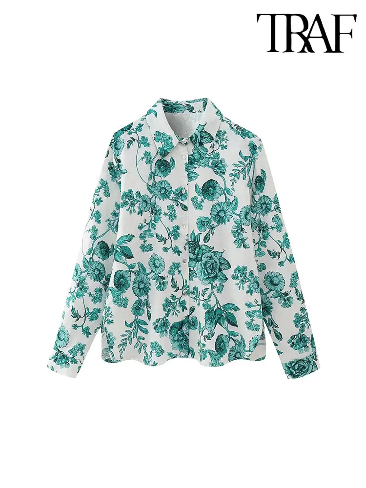 

Блузка женская демисезонная с принтом, на пуговицах, с длинным рукавом