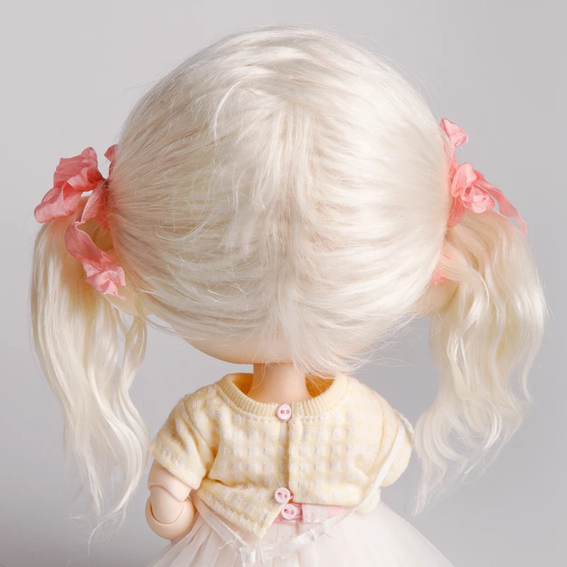 Фото Парик BJD, кукла с большой головой, милая челка, двойной хвост, вьющиеся волосы для Blyth Meng, DIANDIAN, волосы Qbaby, аксессуары для кукол 24,5-27 см №4