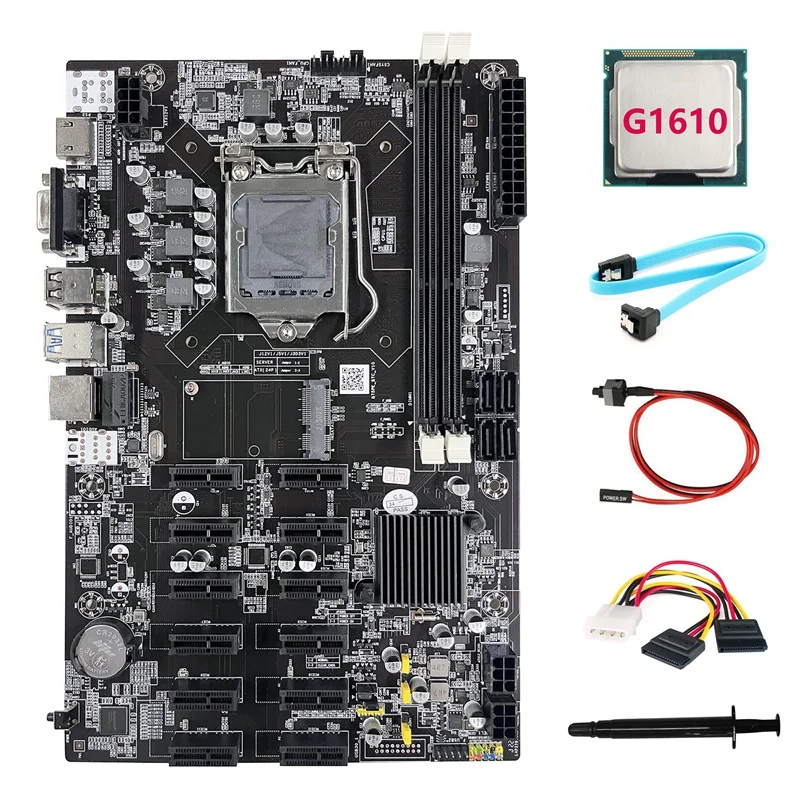 

B75 ETH Mining Motherboard 12 PCIE+G1610 CPU+4PIN To SATA Cable+SATA Cable+Switch Cable+Thermal Grease BTC Motherboard