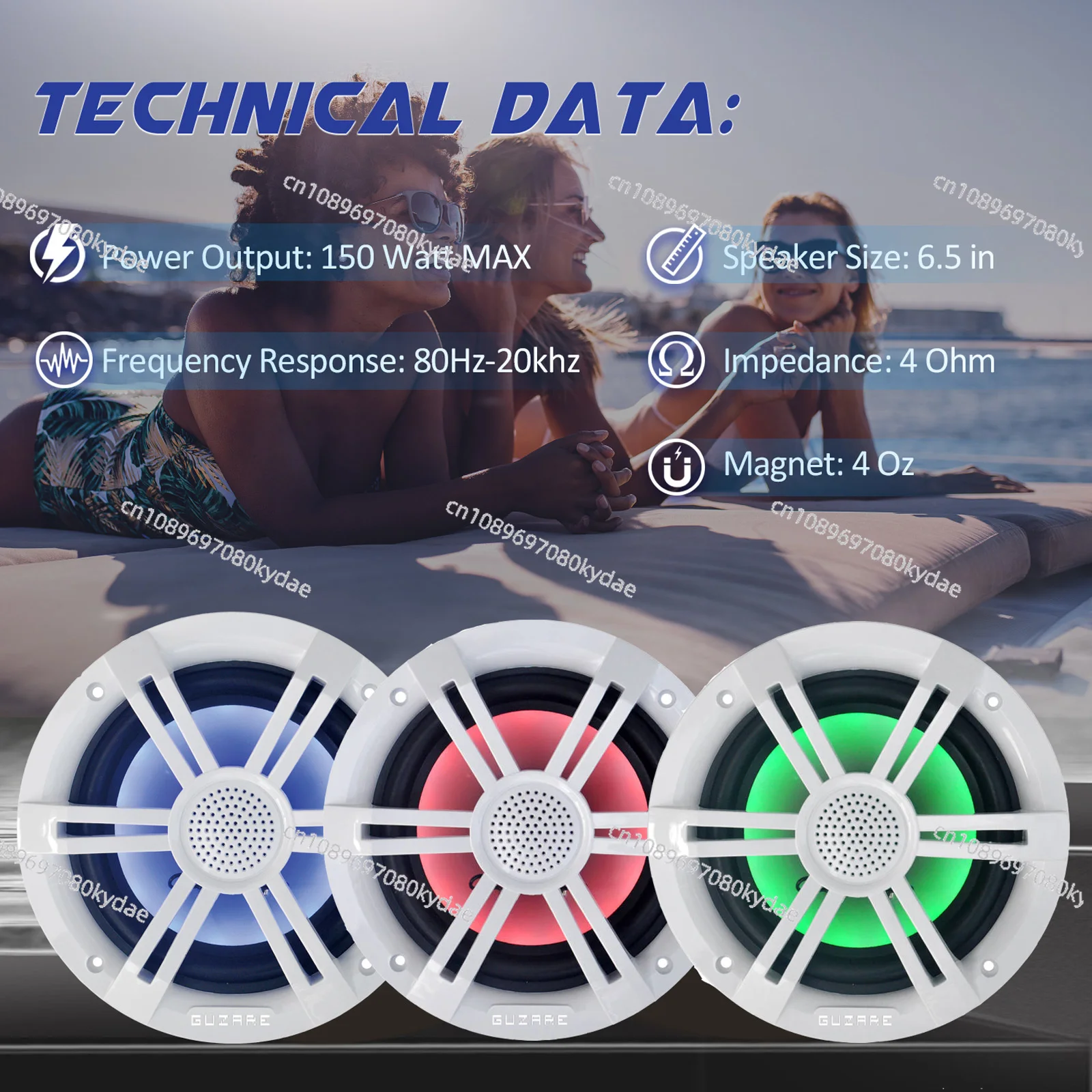 Merts Yacht Водонепроницаемый модифицированный 6 5-дюймовый динамик RGB Автомобиль