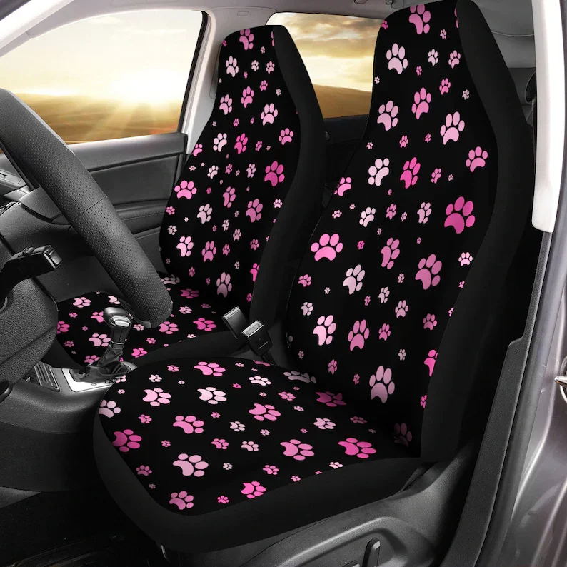 

Pink paw print Car Seat Covers(1 pair), universal seat covers, Car Seat Protector, car seat upholstery, paw print Car Decor, gif