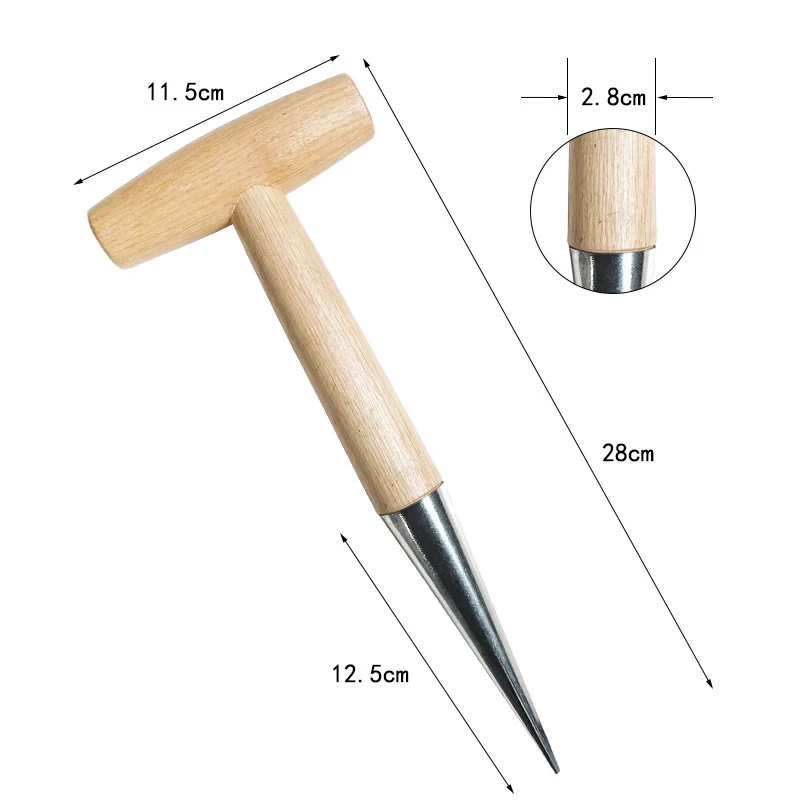 

Hole Punch Stainless Steel Wooden Durable Cultivation Outdoor Migration Sow Dibber Wood Handle Plant Practical Garden Tools
