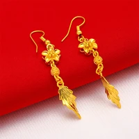 fonect gold flower pistil leaves long fringed womens earrings to wear to show charming temperament jewelry