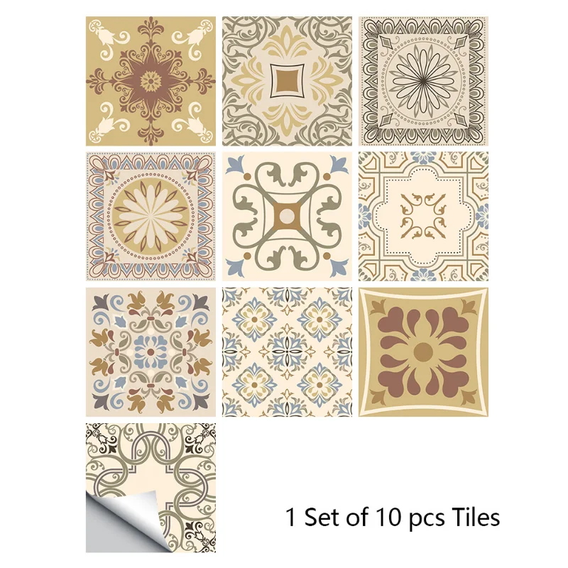 

10pcs Retro Style Home Decoration Sticker, Wall and Floor Tile, Kitchen Tile, Desktop, Renovation, Waterproof Wall Sticker