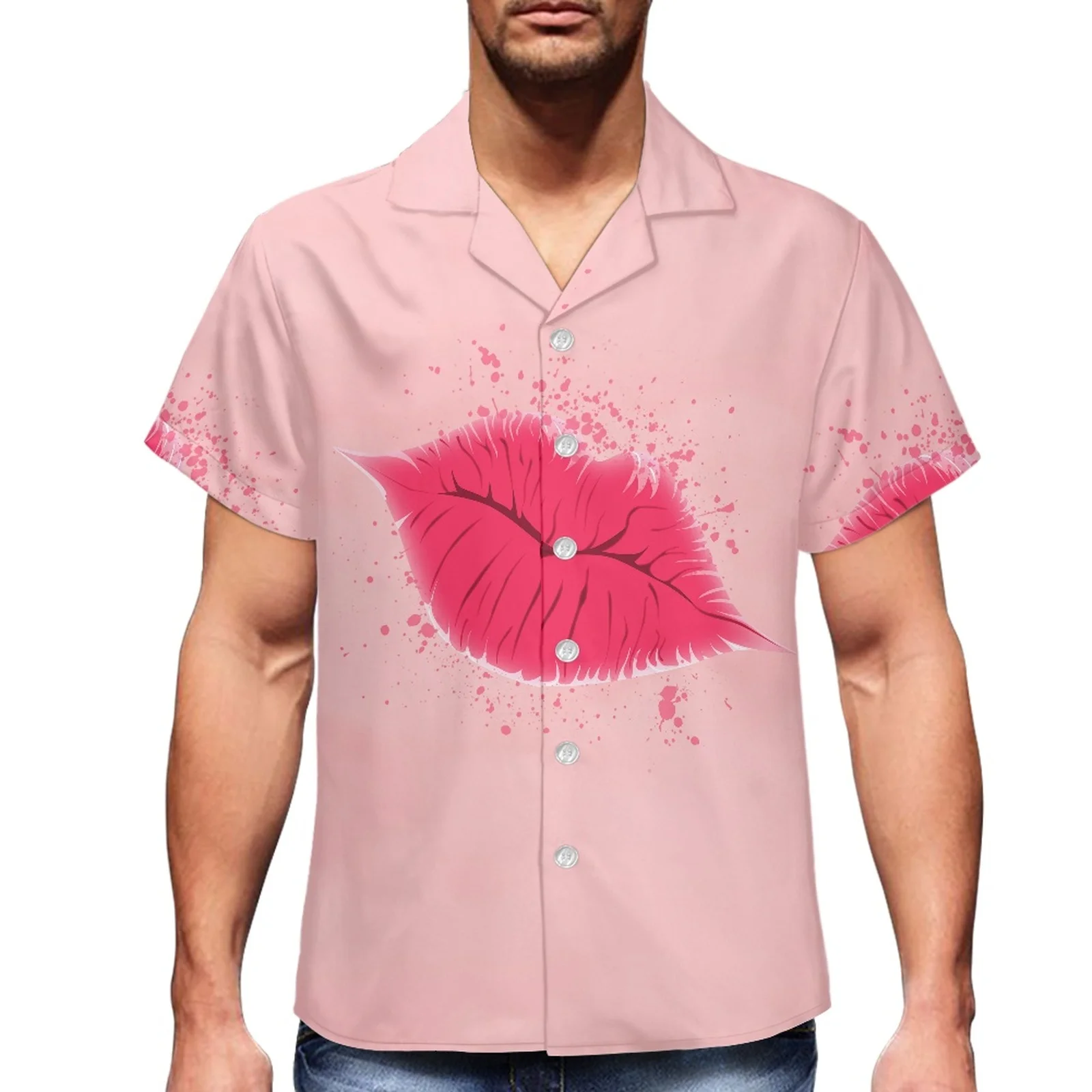 Hawaiian Luxury Men's Summer V-Neck Short-Sleeved Sports Travel Tailored Shirt With Solid Color Background Printed Beach