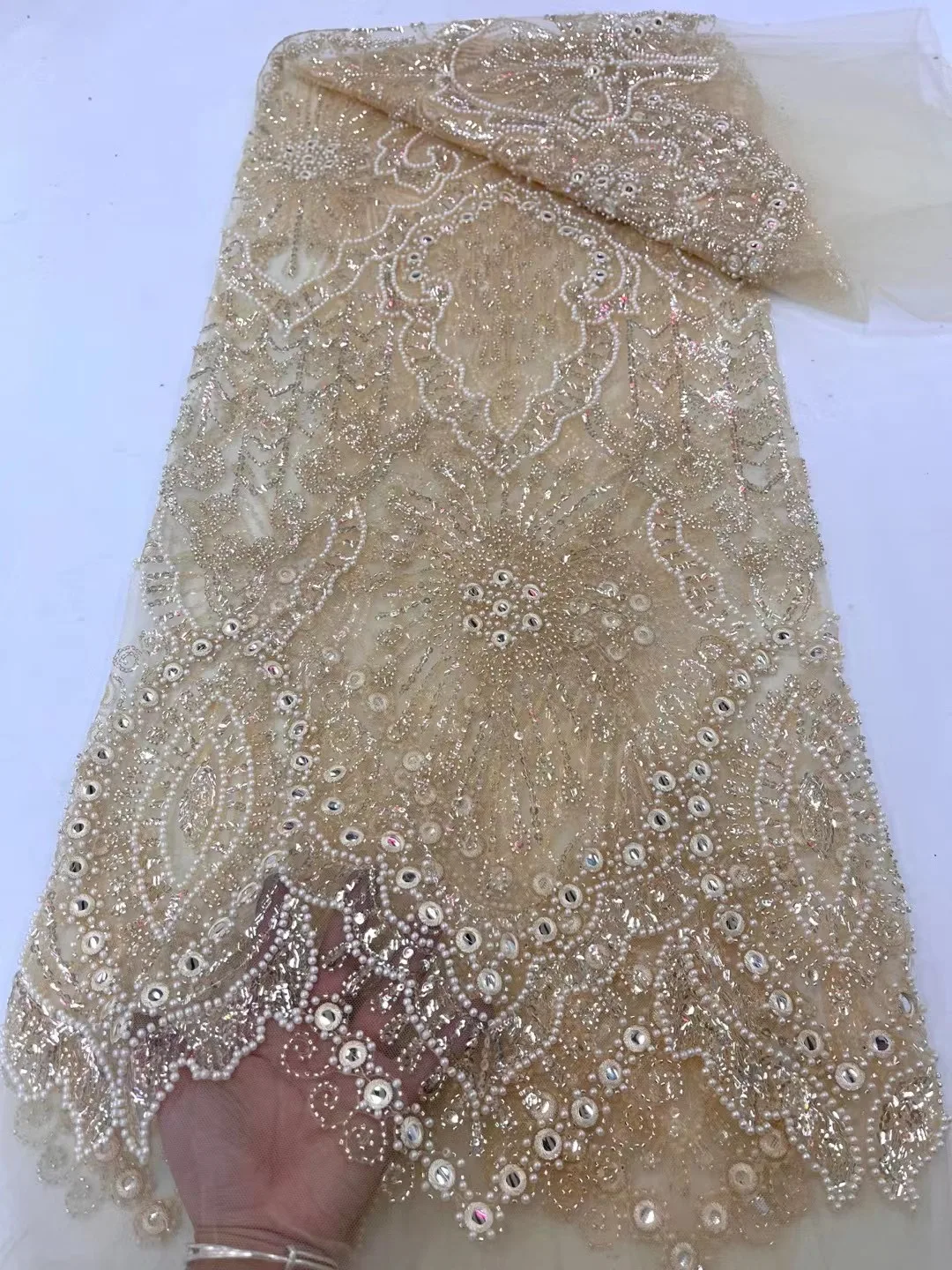 

Роскошные нигерийские бусины ручной работы сетчатая кружевная ткань 2023 Высококачественная вышивка блестками африканская французская кружевная ткань для платья xc5696