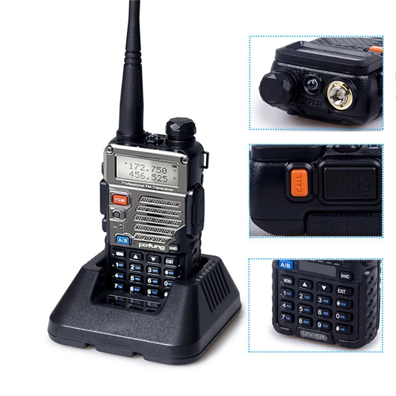 Walkie-talkie Pofung UV-5RE 8W Ham Radio Handheld with 2800mAh Battery Dual Band 136-174/400-480MHz VHF/UHF 5R PLUS