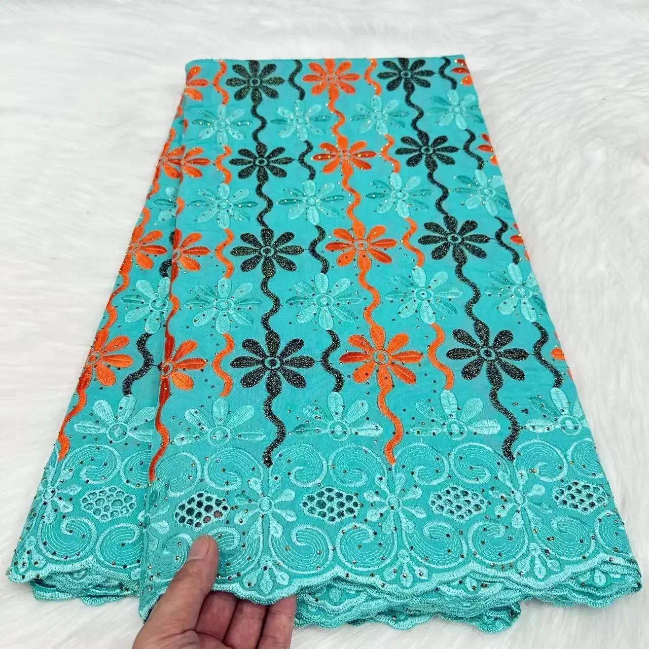 Новый стиль бирюзовая швейцарская вуаль нигерийская кружевная ткань 2024 высокое