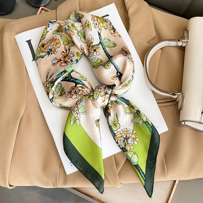 

2023 Popular Sunscreen Kerchief Luxury Model Square Silk Hijab Women Fashion For Gift Scarves Summer Design 70X70CM Small Turban
