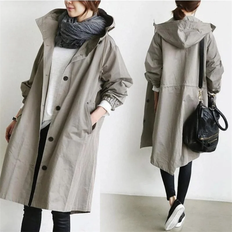 Autumn Casual Windbreaker Women's Mid-length Coats and Jackets 2023 New Temperament Waist Long-sleeved Coats