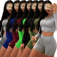 gl6260 ladies two piece summer womens sexy streetwear fashion sports fitness solid color strap hooded shorts suit women