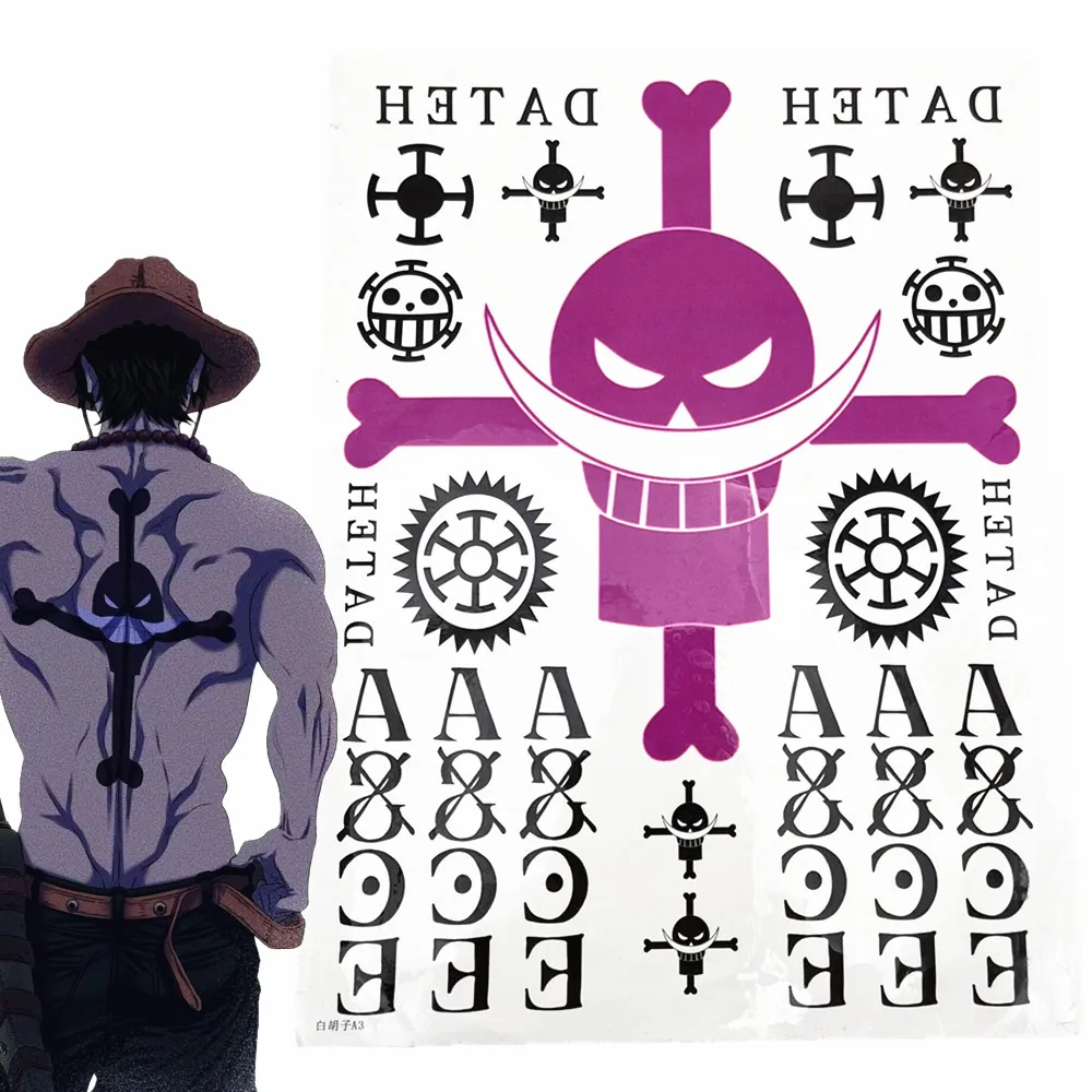 Аниме Portgas · D · Ace тату-наклейка Косплей водостойкая поддельная Татуировка маскарад Хэллоуин назад Скелет рука тату-наклейка реквизит