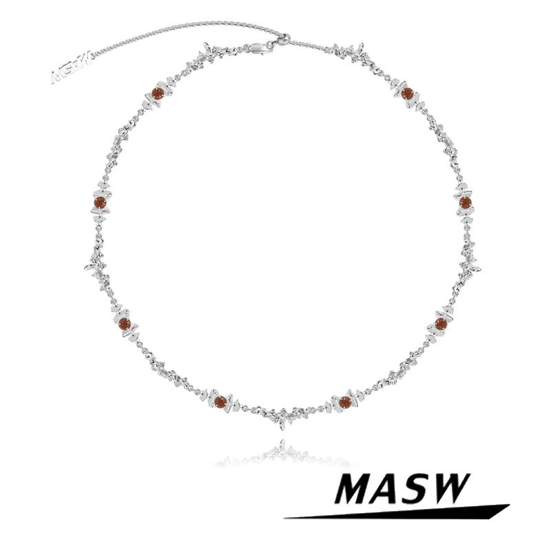 

MASW Original Design Red Stone Necklace 2022 Trend New Cool Style High Quality Copper Silver Color Necklace For Women Jewelry