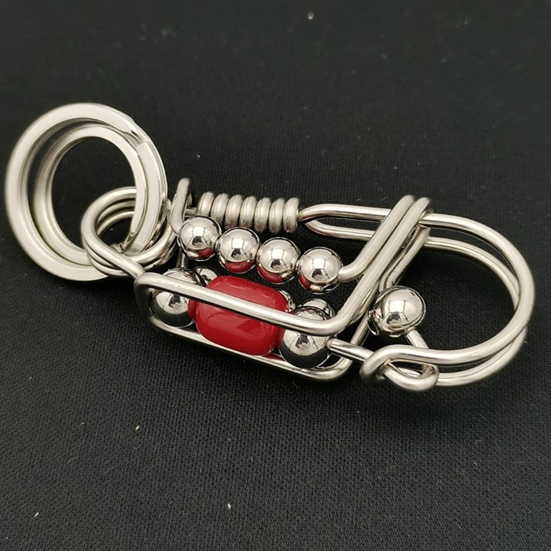

Stainless Steel Handicraft Key Buckle Waist Keychain Matte Red Bead Car Keyring American Mechanical Style Men Gift Small Trinket