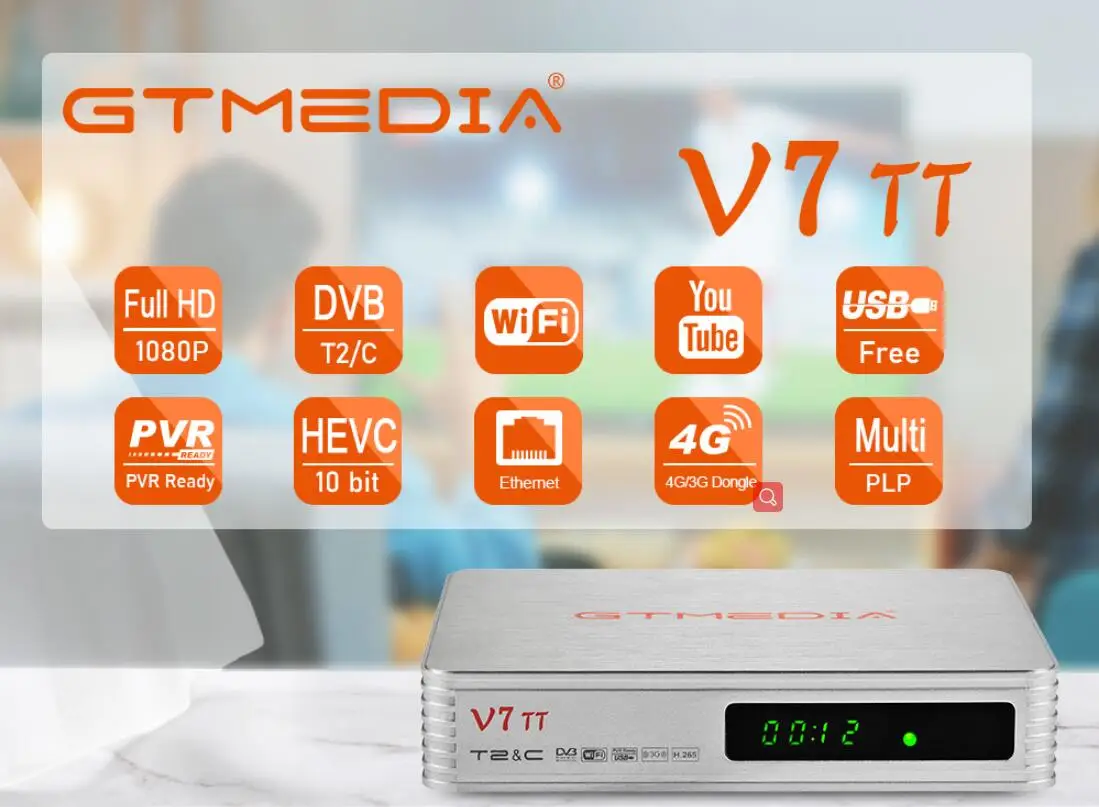 GTMEDIA V7 TT Приемник для термоприемника Full HD DVB-T/T2/DVB-C Сигнальная ТВ-приставка с USB